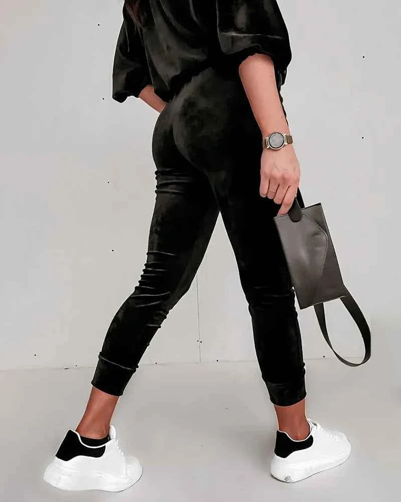 Golden Velvet Jogger Set - Long-sleeved Zipper Casual 2 Piece Loungewear