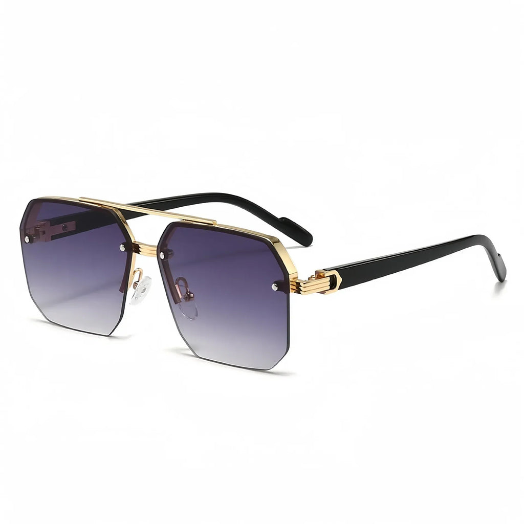 Trendy Aviator Sunglasses for Mens Womens Retro Double Bridge Metal Driving UV400 Outdoor Eyewear Semi-Rimless Lentes De Sol