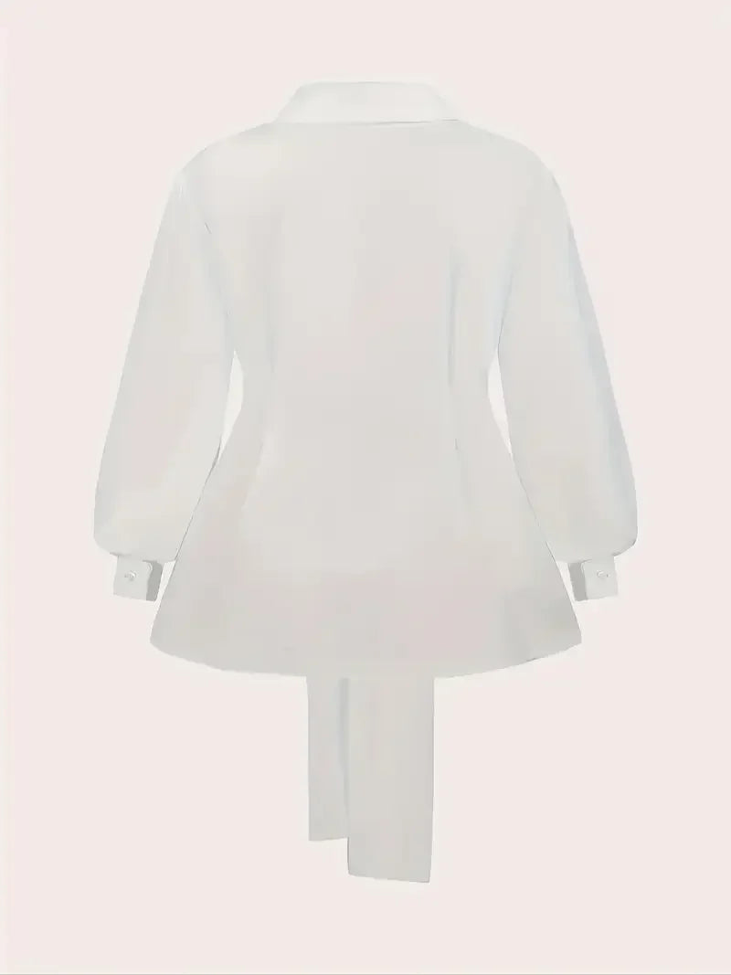 Plus Size 1XL-5XL Fashion Women‘s Solid Color Lapel Collar Blouse