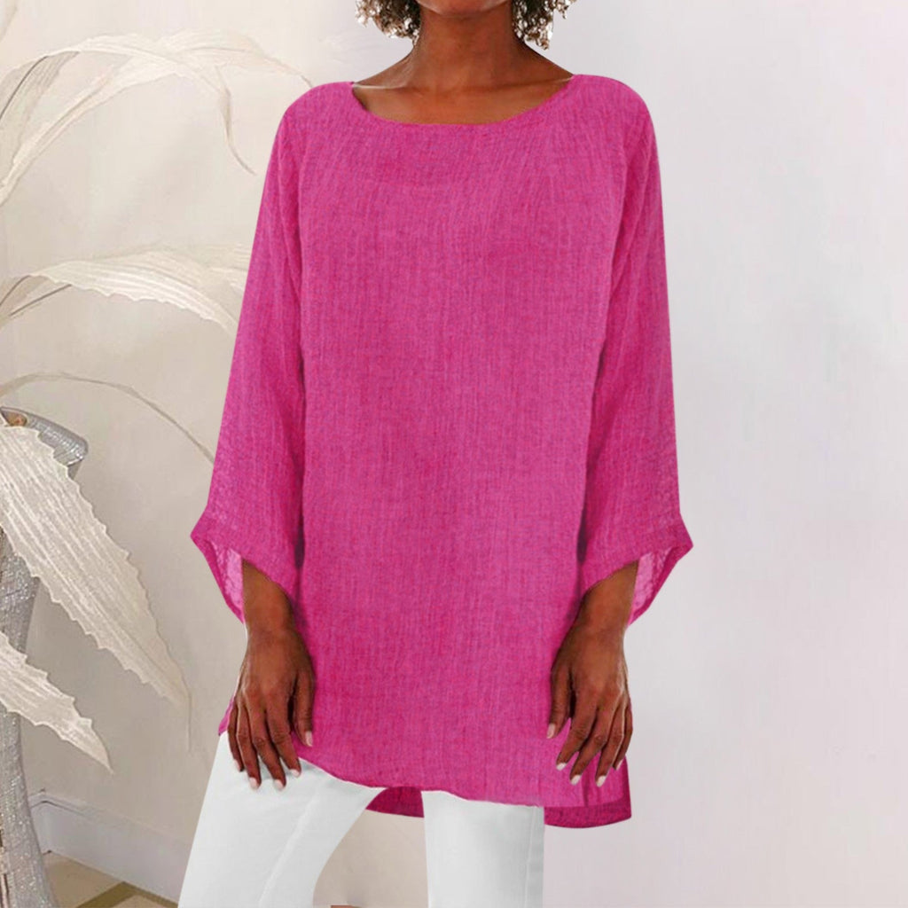 Vintage Cotton Linen Blouse - Casual Long Sleeve Shirt