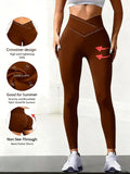 Solid Color Front Cross Waist Sports Pants Elastic Breathable Yoga