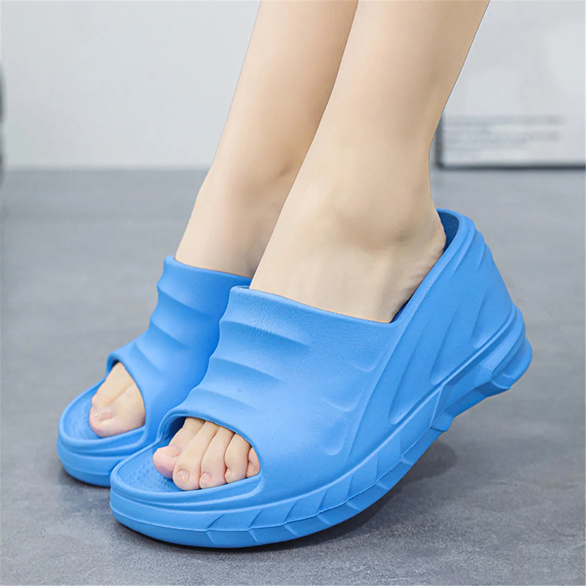 Women Fashion Summer 8 cm Chunky Sole Wedges Heels Flip Flops Casual