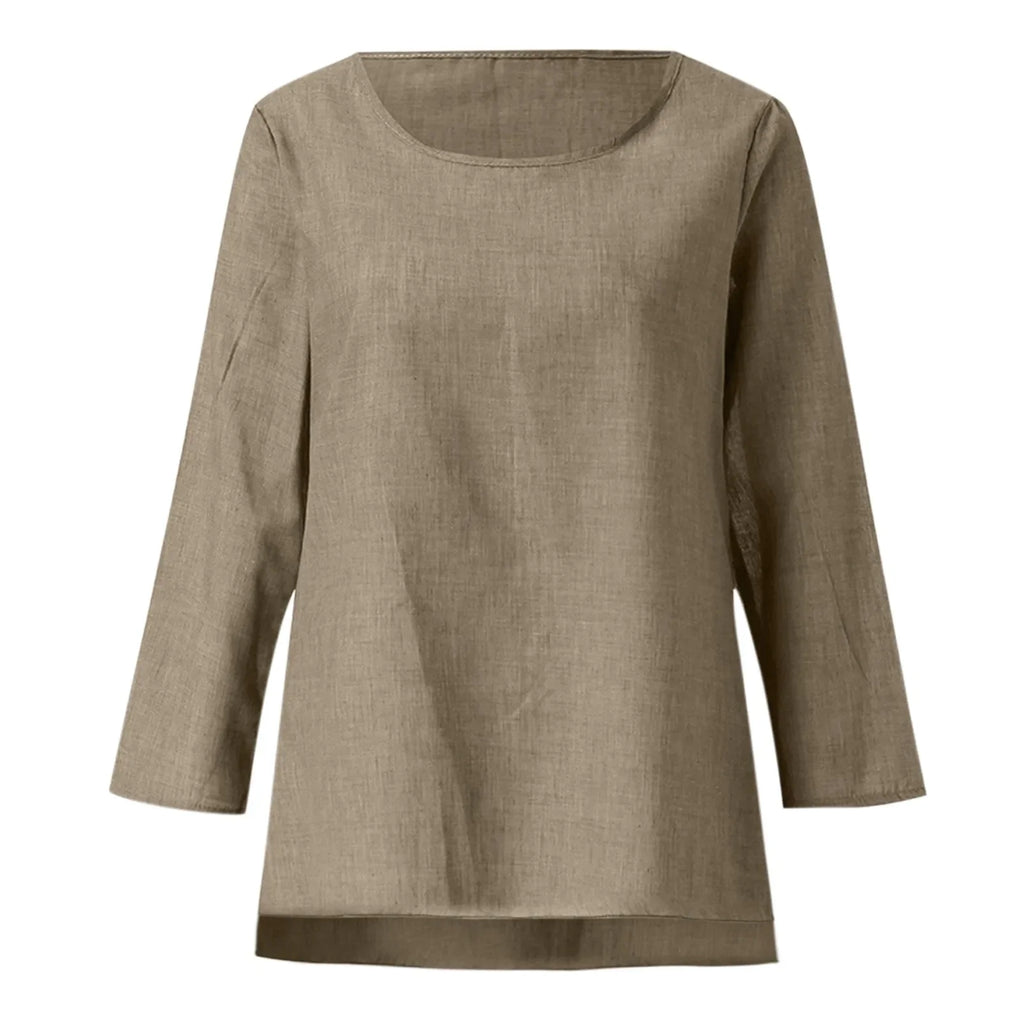 Vintage Cotton Linen Blouse - Casual Long Sleeve Shirt