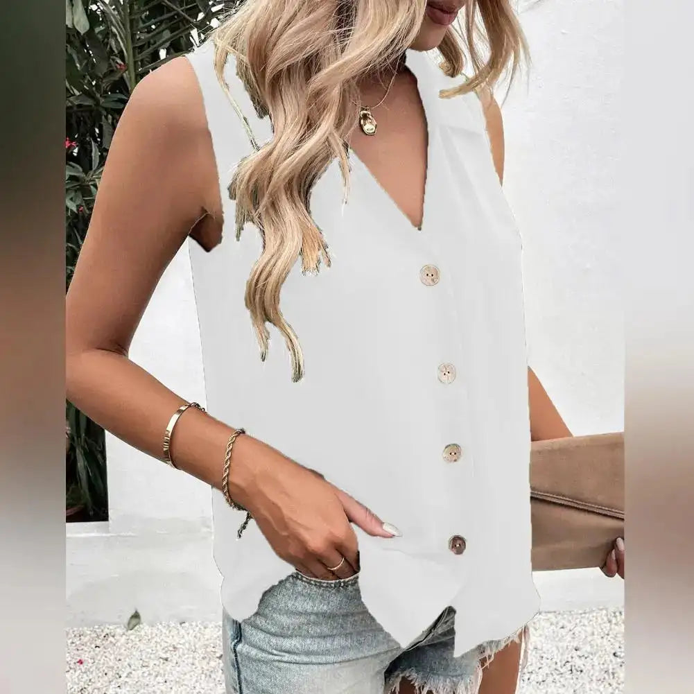 V-Neck Button Front Tank Top