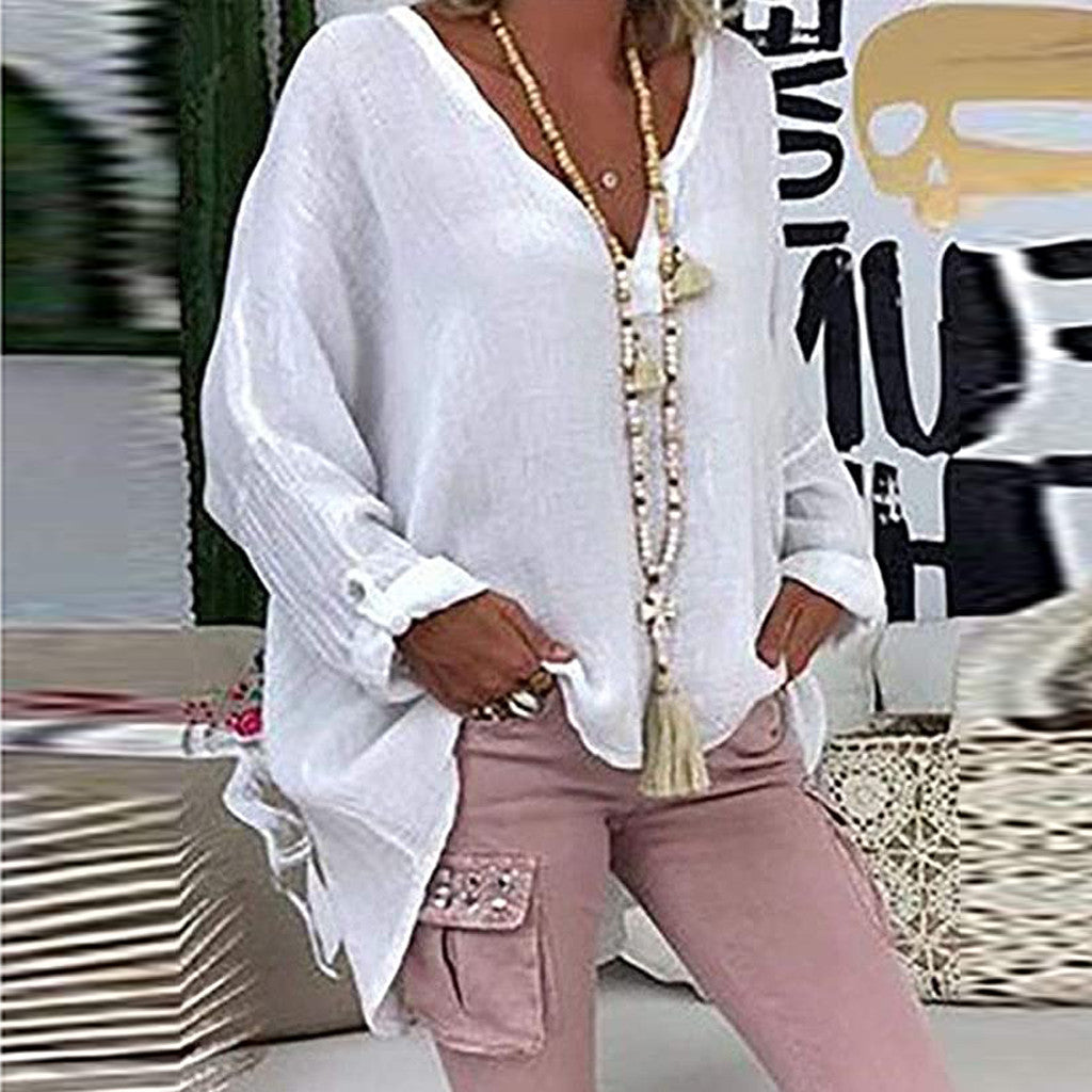 Plus Size V-Neck Blouse - Casual Short Sleeve Summer Top