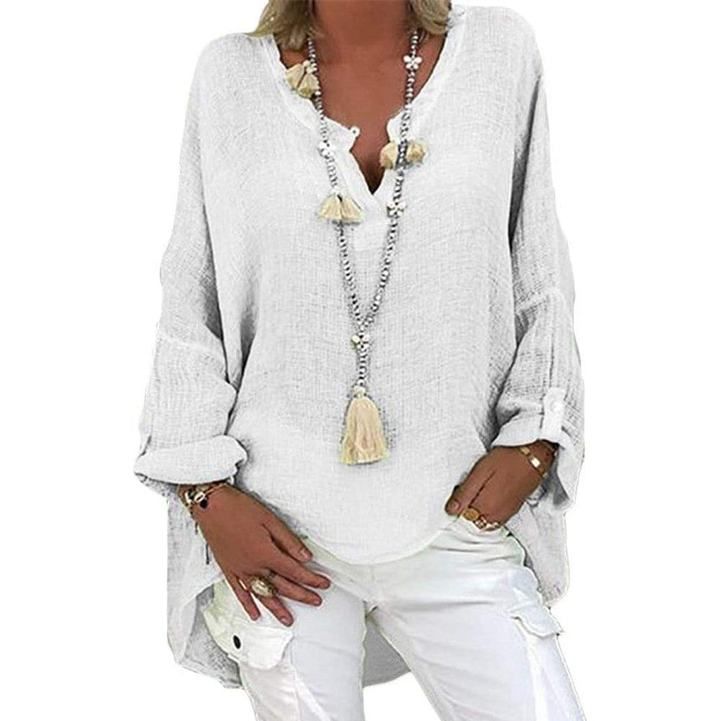 Plus Size V-Neck Blouse - Casual Short Sleeve Summer Top
