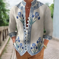 Men's long sleeved shirt with Harajuku style 3D flower print