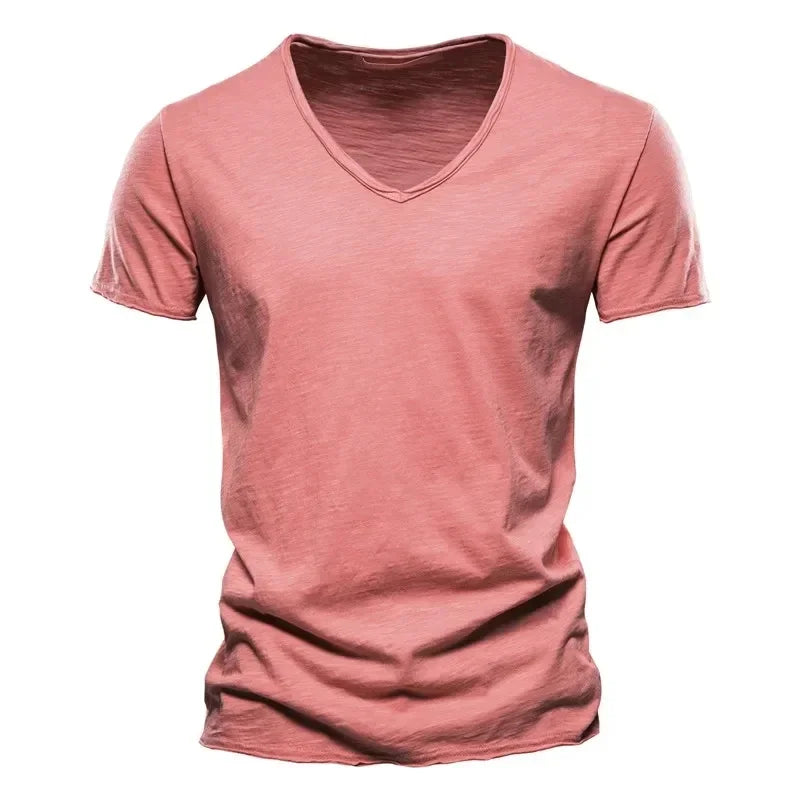 100% Cotton Men T Shirt Tops V Neck Thin Short Sleeve Tees Men Size S-5XL