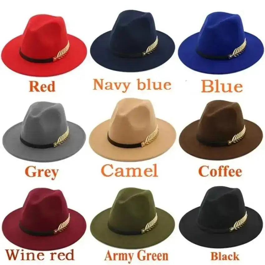 Simple Fashion Formal Occasion Couples Woolen Hats Large Brimmed Jazz