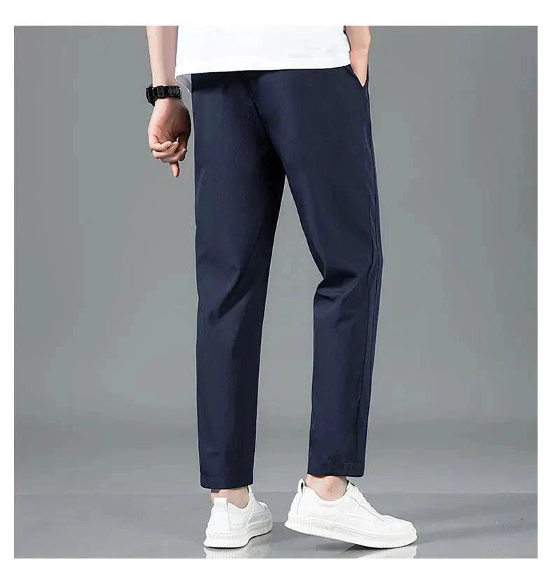 Ice Silk Men's Pants 2025 Summer New Black Gray Thin Business Casual Pants Outdoor Elastic Breathable Straight Leg Sweatpants