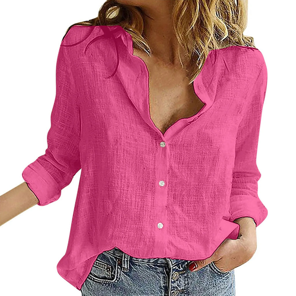 Oversized Linen Cotton Button-Up Blouse