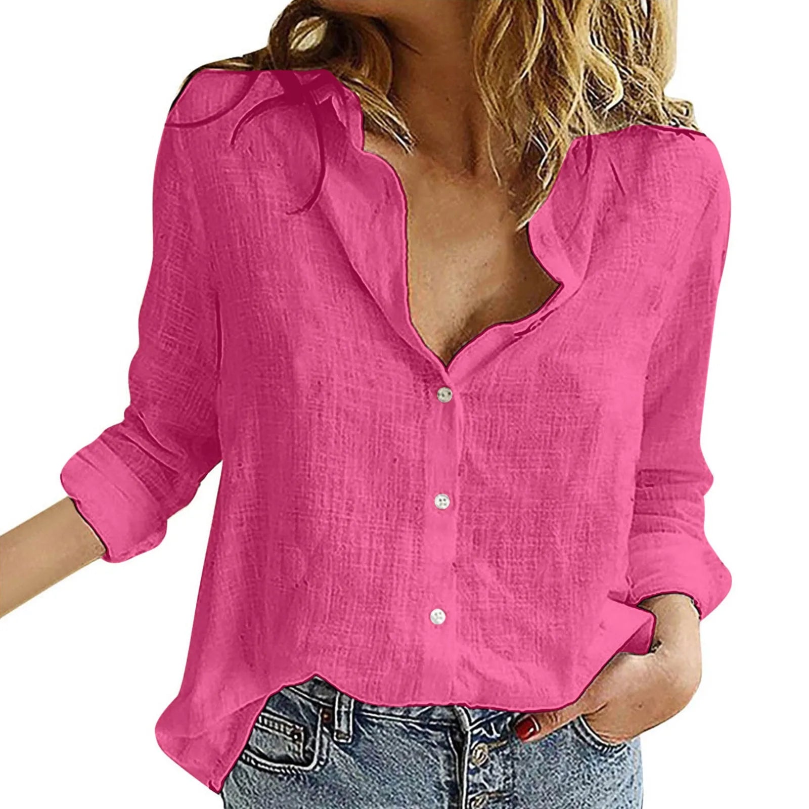 Oversized Linen Cotton Button-Up Blouse