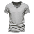 S-5XL 100% Cotton Men's T-Shirts Fashion Design V-neck Casual Slim Fit