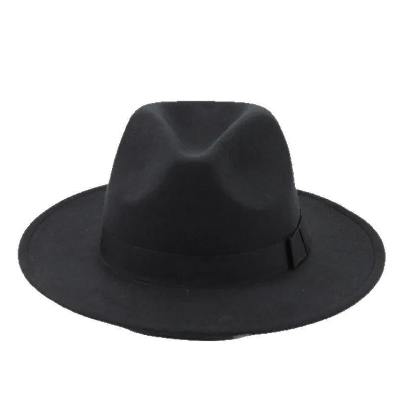 Men Women Vintage Fedora Hat British Style Wool Blend Wide Brim Sun