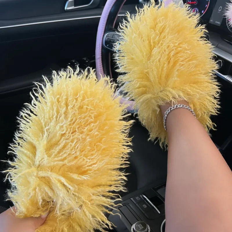 Fluffy Faux Fur Slides