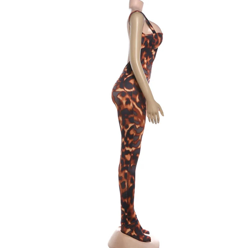 Leopard Print Bodycon Jumpsuit