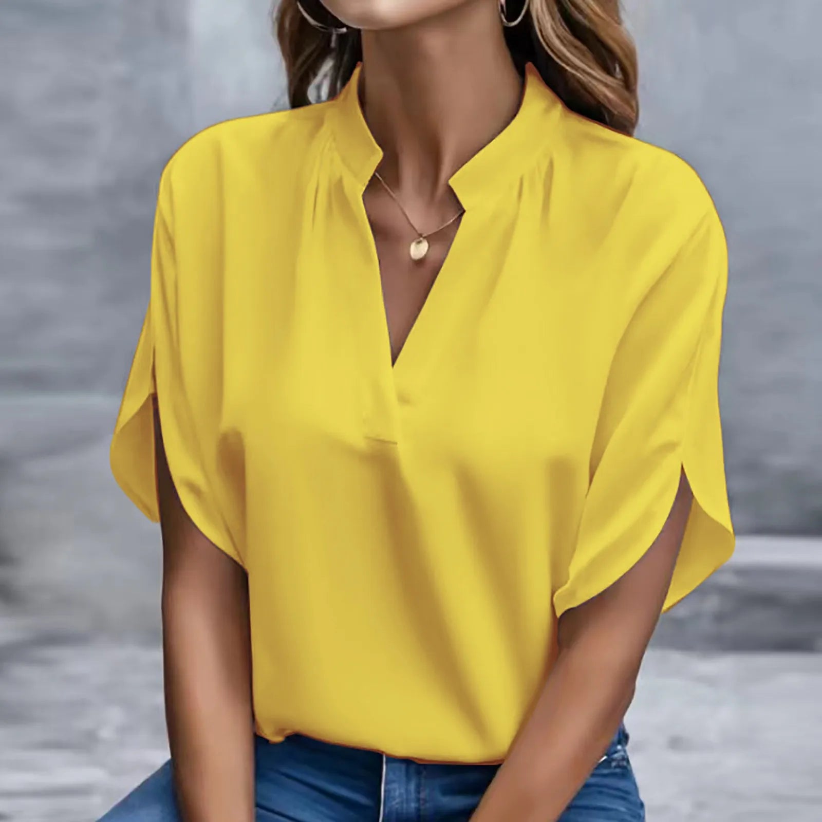 Elegant Chiffon Blouse - 3/4 Sleeve Button-Up Shirt for Women