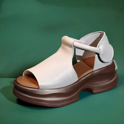 Genuine Leather Roman Sle Thi Heel Soft Bot Retro Fi Mouth Platform