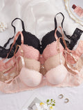 4PCS Plus Size Lace Women's Underwear Set Underwire Push Up Bra Rhinestone Bow Comfort B C D Thin Cup Bras Women