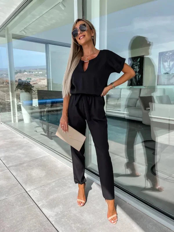 V-Neck Summer Jumpsuit with Pockets
