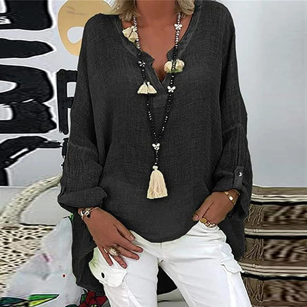 Plus Size V-Neck Blouse - Casual Short Sleeve Summer Top