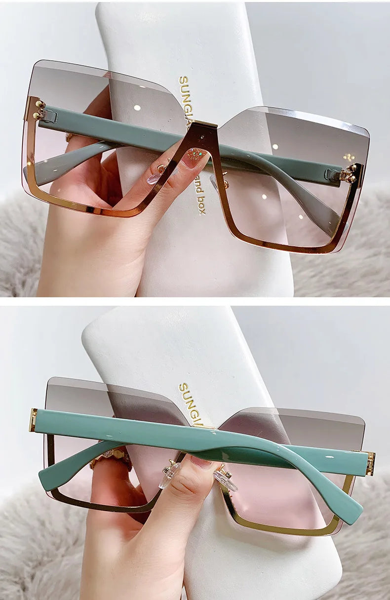European & American Style Half-frame Metal Anti-UV Slip Sunglasses