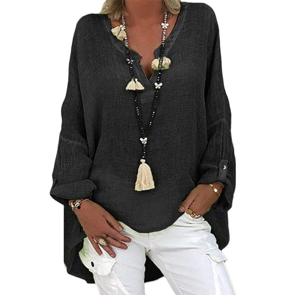 Plus Size V-Neck Blouse - Casual Short Sleeve Summer Top