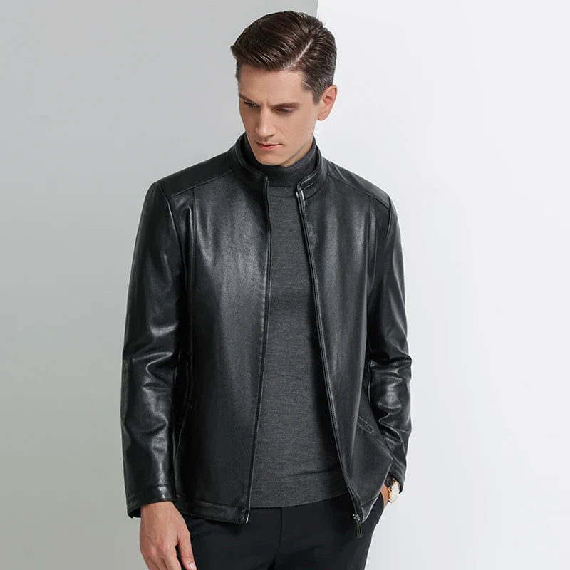 Men's Business Casual Natural Sheep Thin Leather Jacket