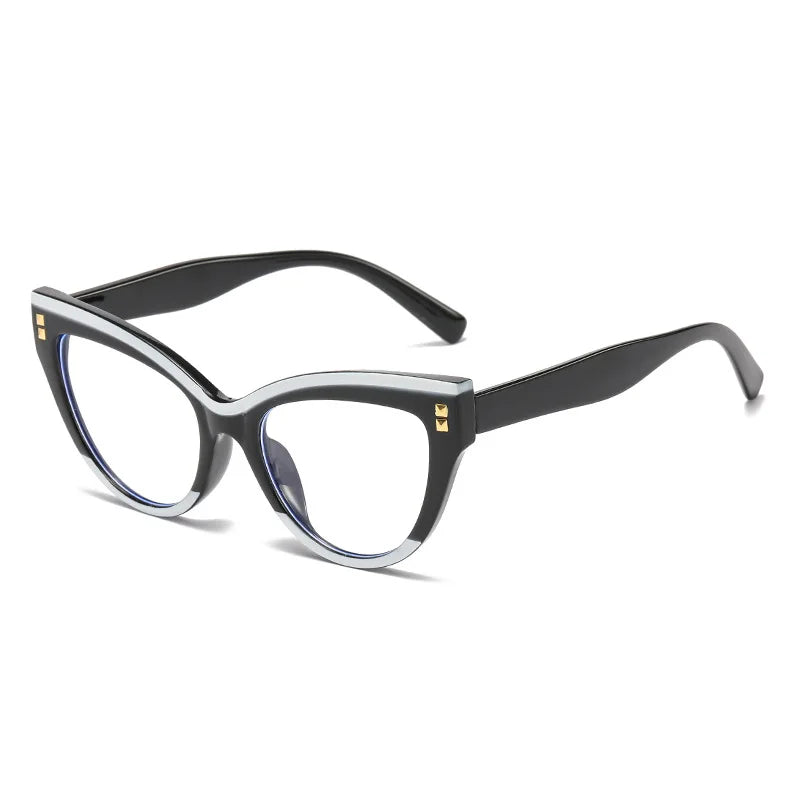 Anti Blue Light Optical Cat Eye Glasses Women Vintage Brand Designer Myopia Prescription Sexy Ladies Rivet Eye Glasses Frame