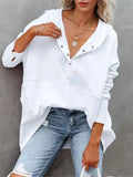 White Hooded Women's Sweatshirt - Casual Batwing Sleeve Pullover
