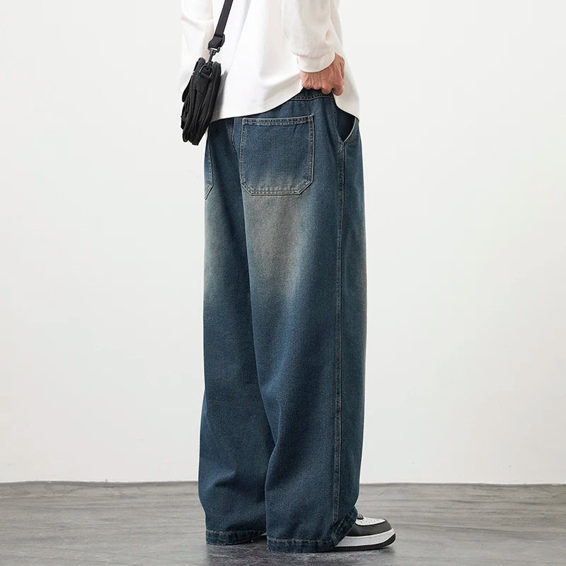 Plus Size M-8XL Baggy Jeans Men's Blue Black Streetwear Elastic Waist