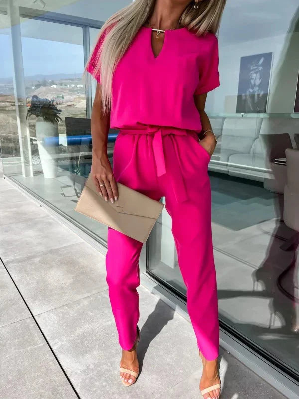 V-Neck Summer Jumpsuit with Pockets