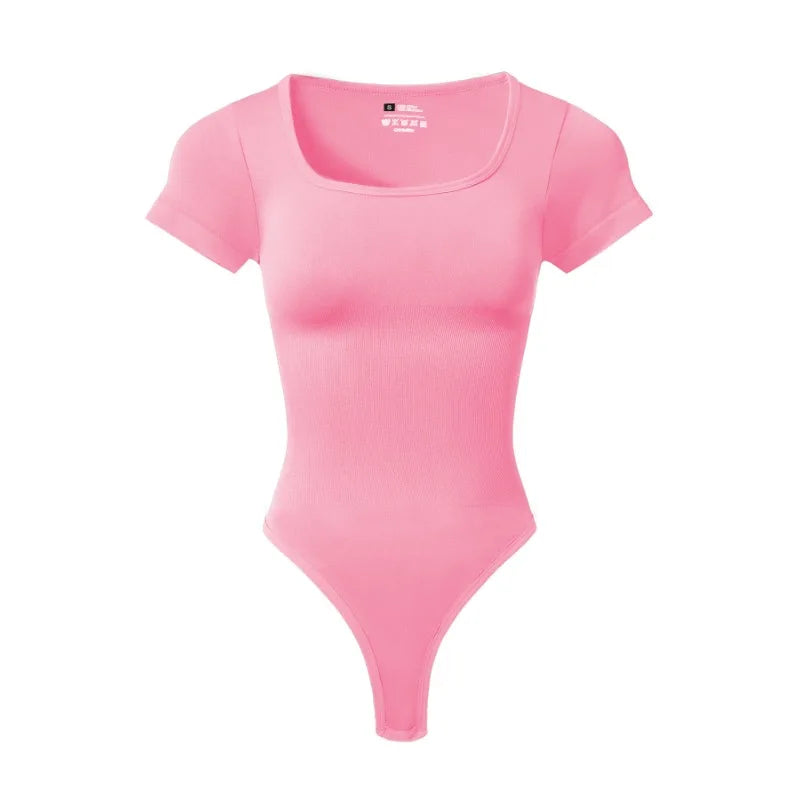 Women Plus Size Yoga Jumpsuit Seamless Square Neck T-shirt High