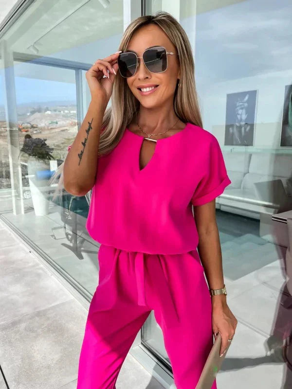 V-Neck Summer Jumpsuit with Pockets