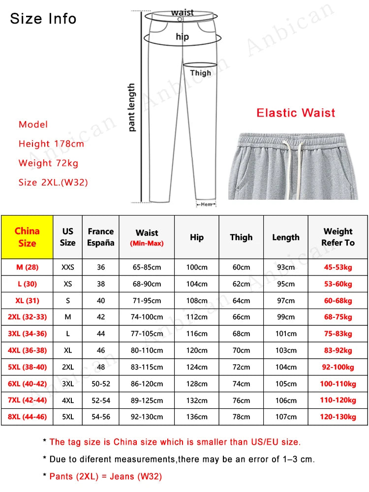 Plus Size Men's Sweatpants 8XL 7XL 6XL Sportswear Elastic Waist Casual
