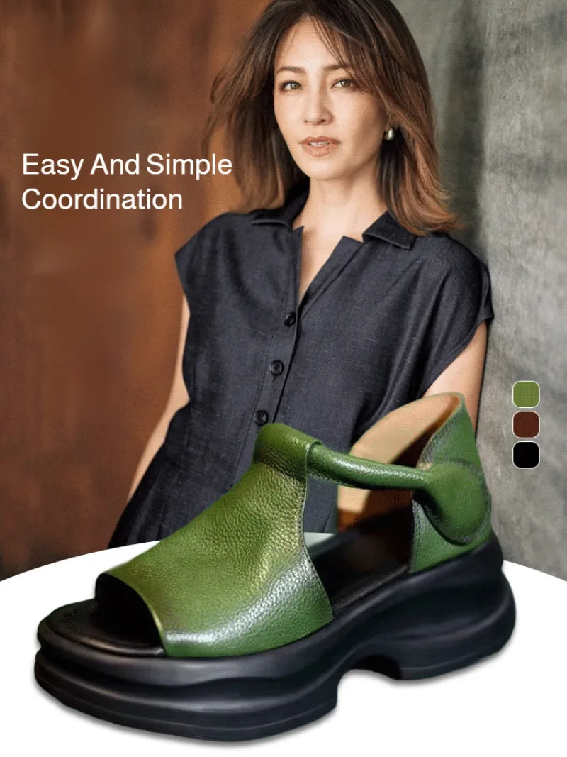 Genuine Leather Roman Sle Thi Heel Soft Bot Retro Fi Mouth Platform