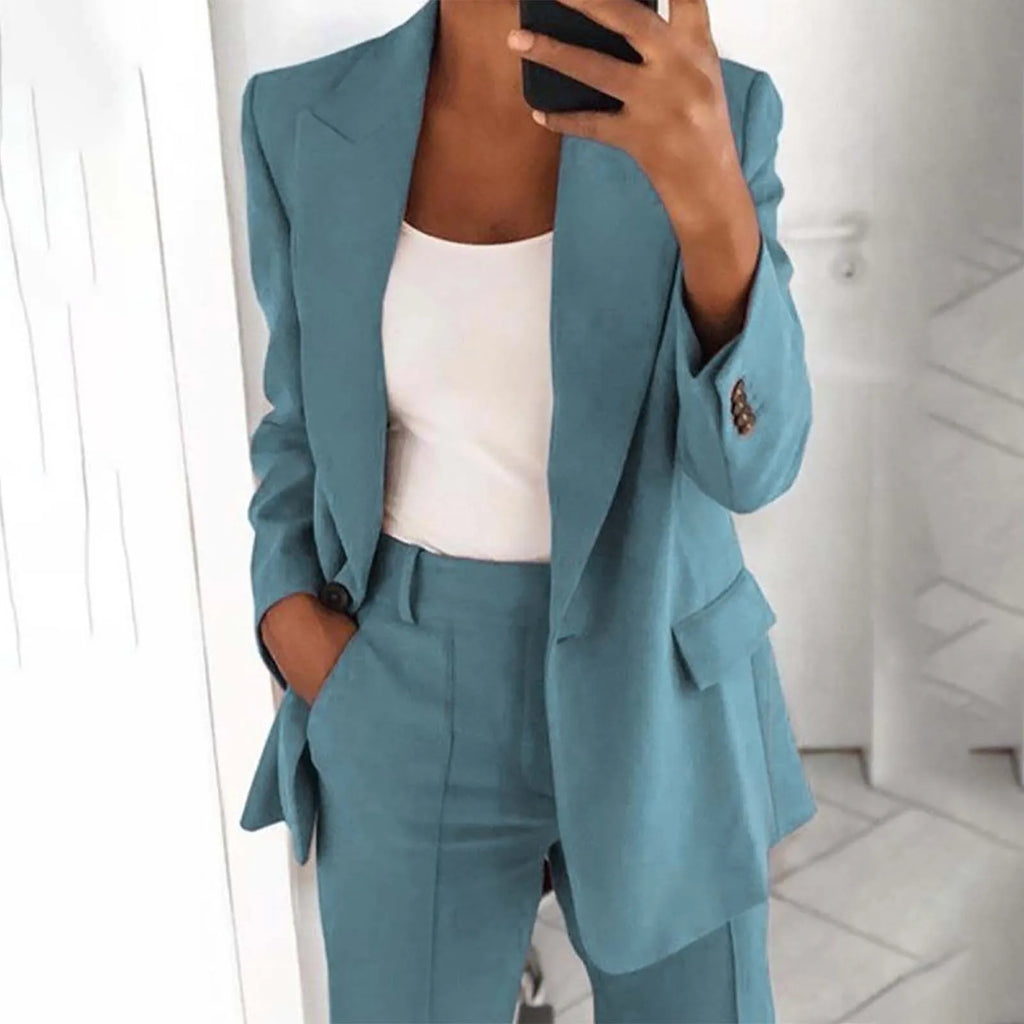 Solid Women's Blazer Coat Notched Long Sleeve Cardigan Button Casual Jacket for Office Ladies