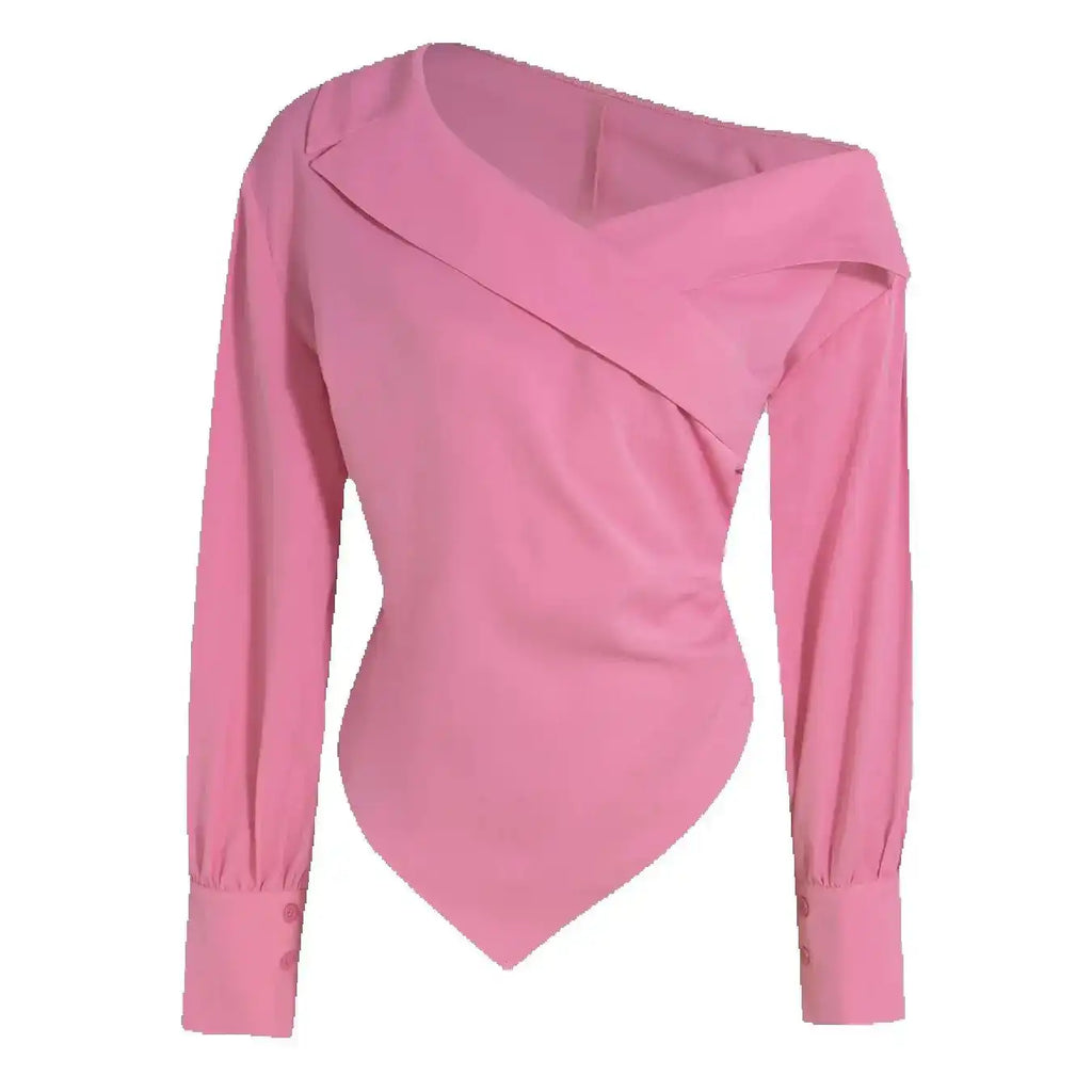 Pink Off Shoulder Cross Front Women's Blouse