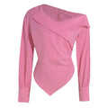 Pink Off Shoulder Cross Front Women's Blouse