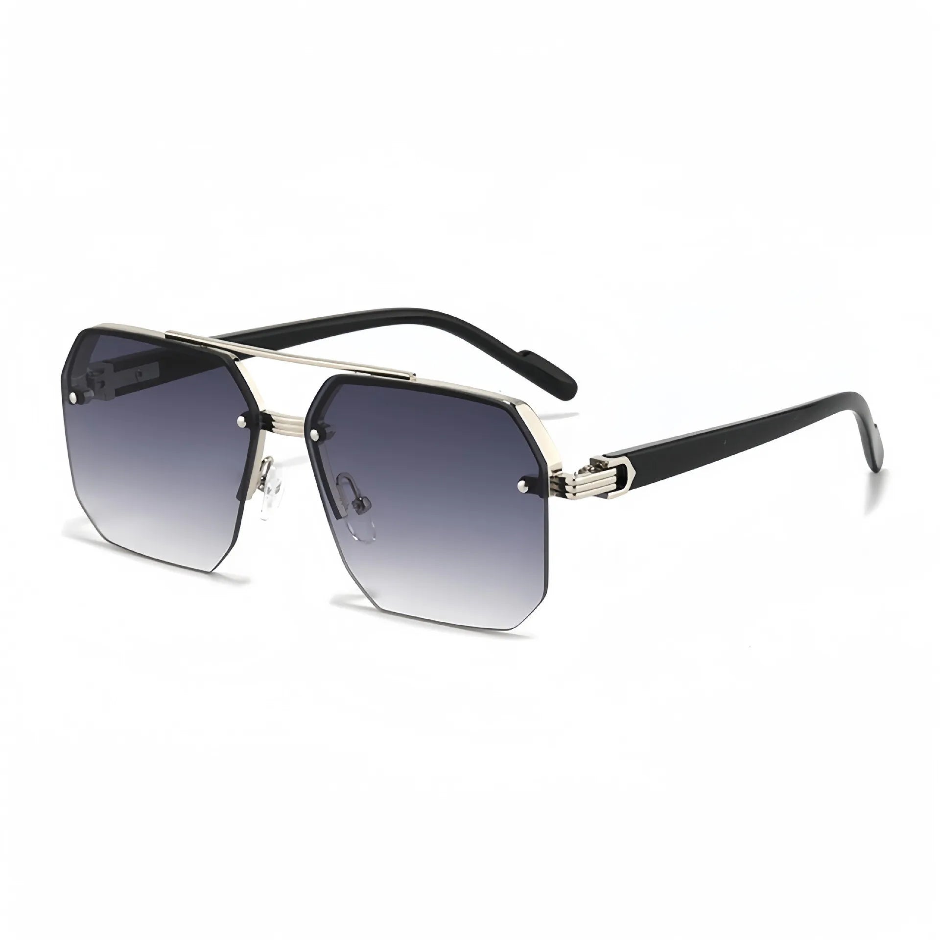 Trendy Aviator Sunglasses for Mens Womens Retro Double Bridge Metal Driving UV400 Outdoor Eyewear Semi-Rimless Lentes De Sol