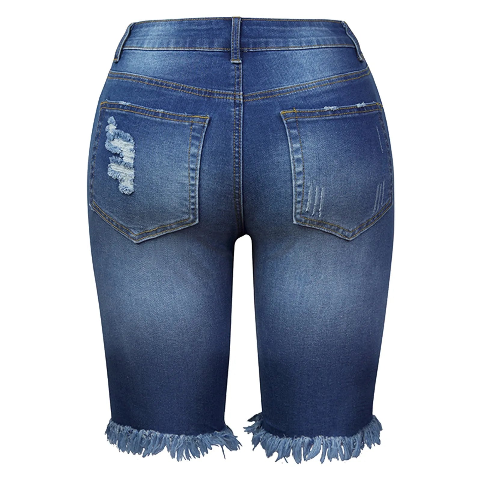 Rhinestone Denim Shorts - Plus Size Frayed Hem