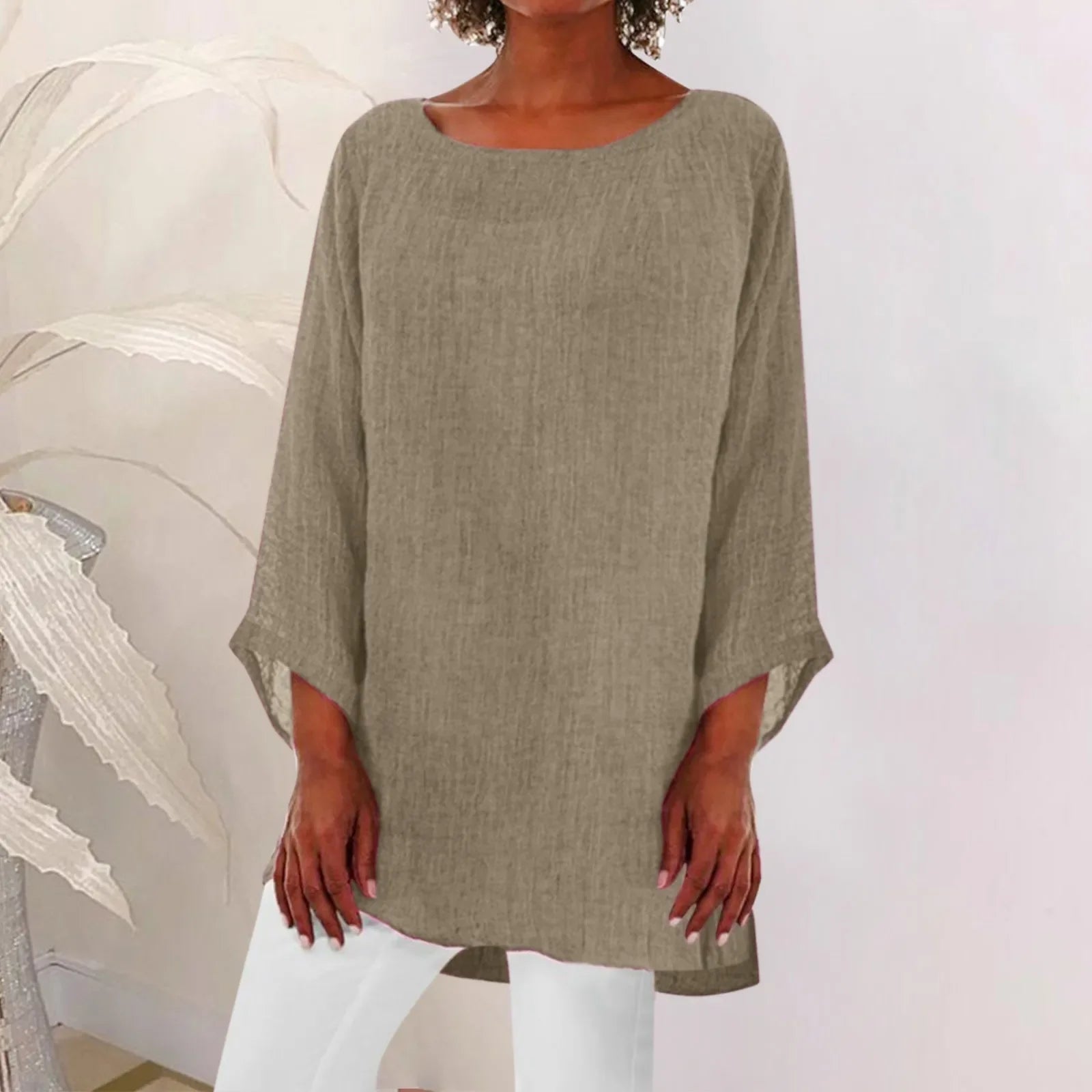 Vintage Cotton Linen Blouse - Casual Long Sleeve Shirt