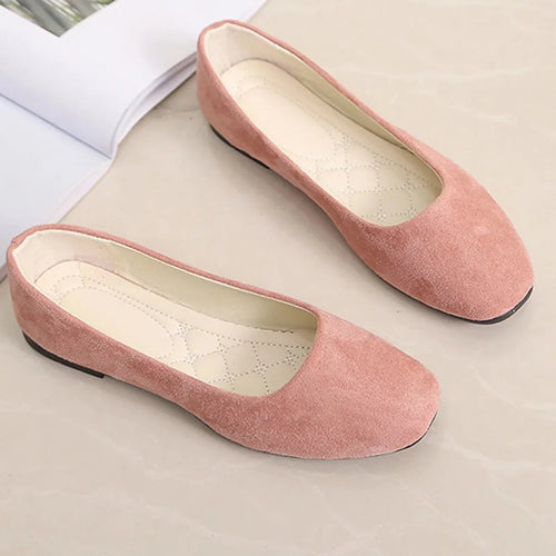 2025 Women Suede Square Flat Heel Shallow Female Shoes Spring Summer
