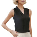 Elegant V Neck Satin Blouse for Women - Sleeveless Casual Office Shirt