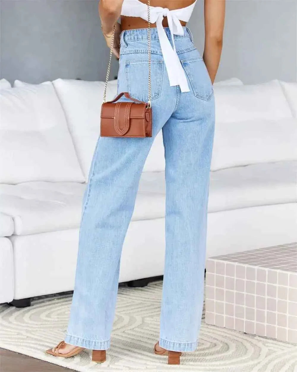 Women's High Waist Straight Leg Jeans