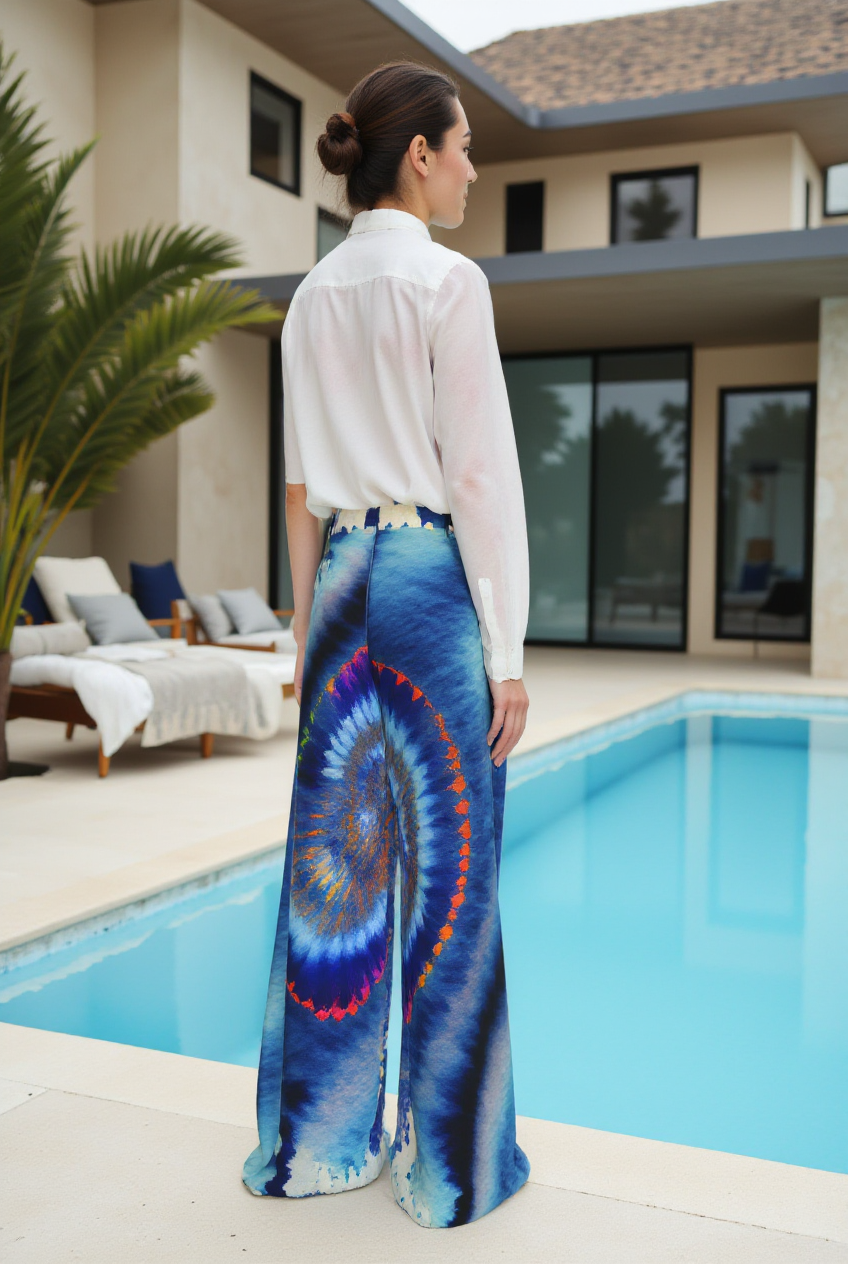 Shibori Cosmic Galaxy Pleated Twill Trouser Pants