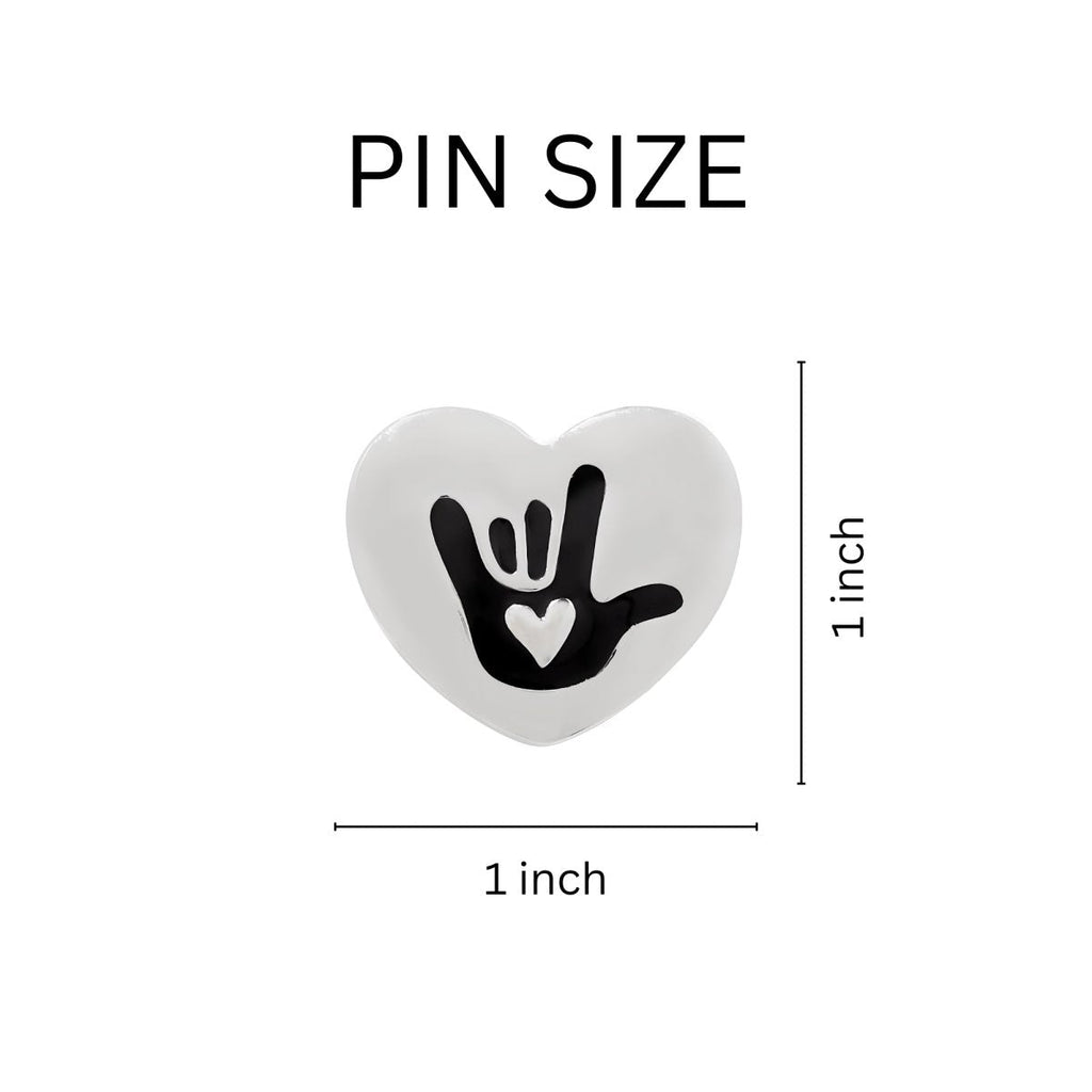 Sign Language Symbol for I Love You Deaf Sign Heart Pins