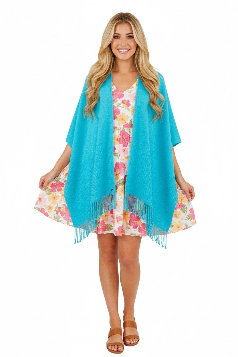 Signature Line Shawl Wrap - Turquoise