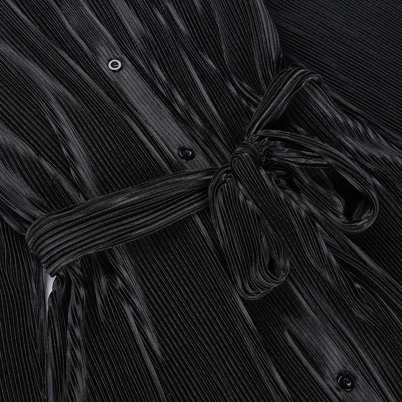 Simona Pleated Black Shirt Mini Dress