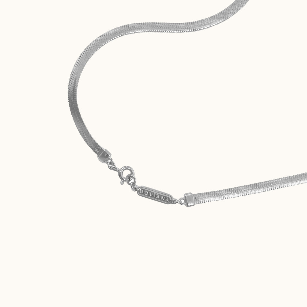 Silver Flat Herringbone Snake Chain Necklace